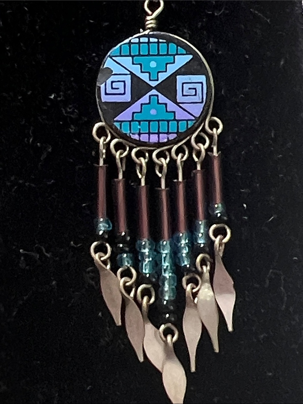 Handcrafted Blue and Teal Tribal Drop Earrings - Women's Jewelry - Picture 5 of 5